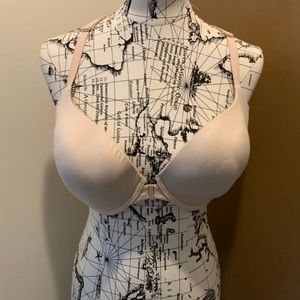 Victoria’s Secret used beige racer back front closure bra demi lined 36DDD